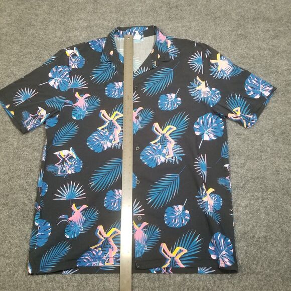Dutch Bros Men Button Up Shirt X-Large Blue Leaf Print Hawaiian Short Sleeve - Picture 7 of 8